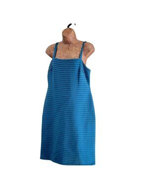 R & M Richard Teal Blue Column Formal Dress with Spaghetti Straps